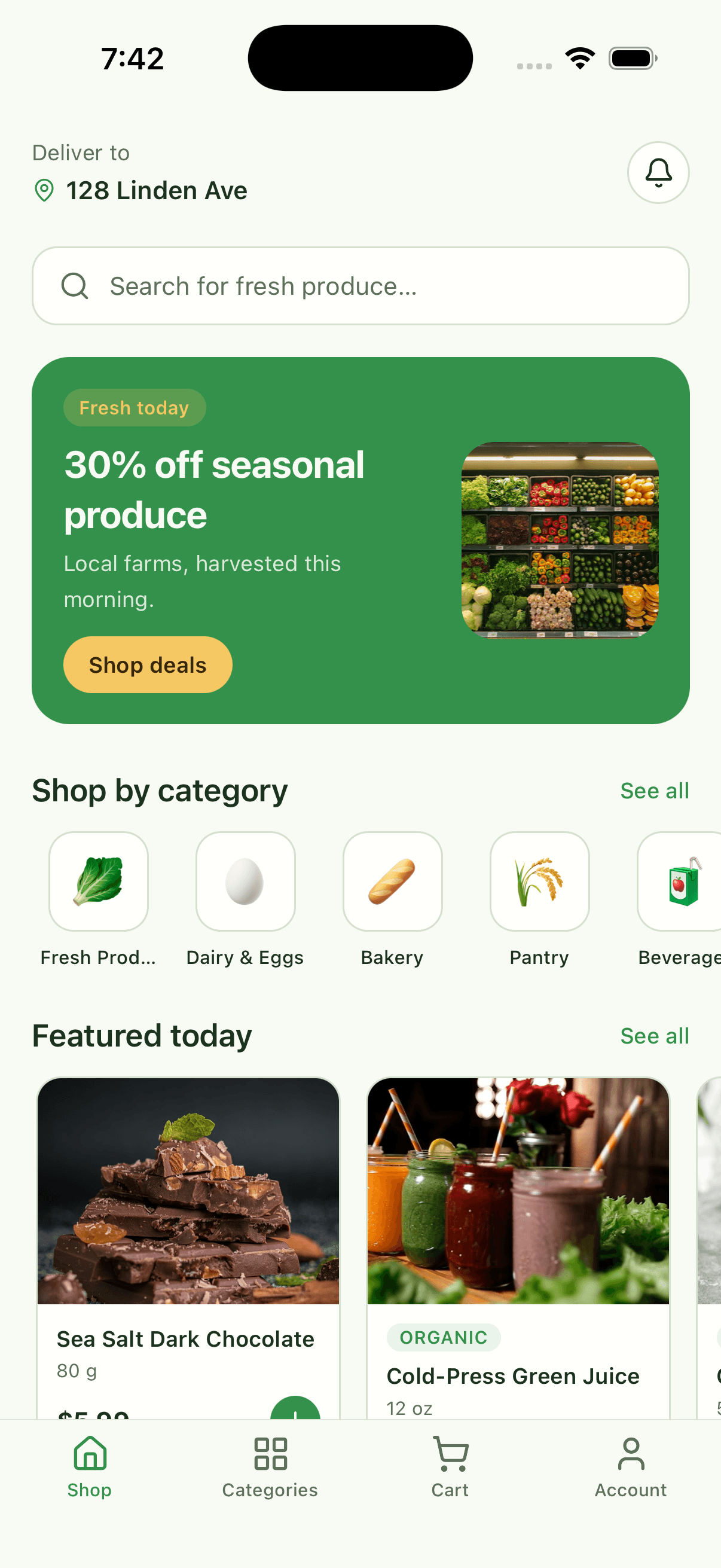 Shop Home — Grocery Delivery App