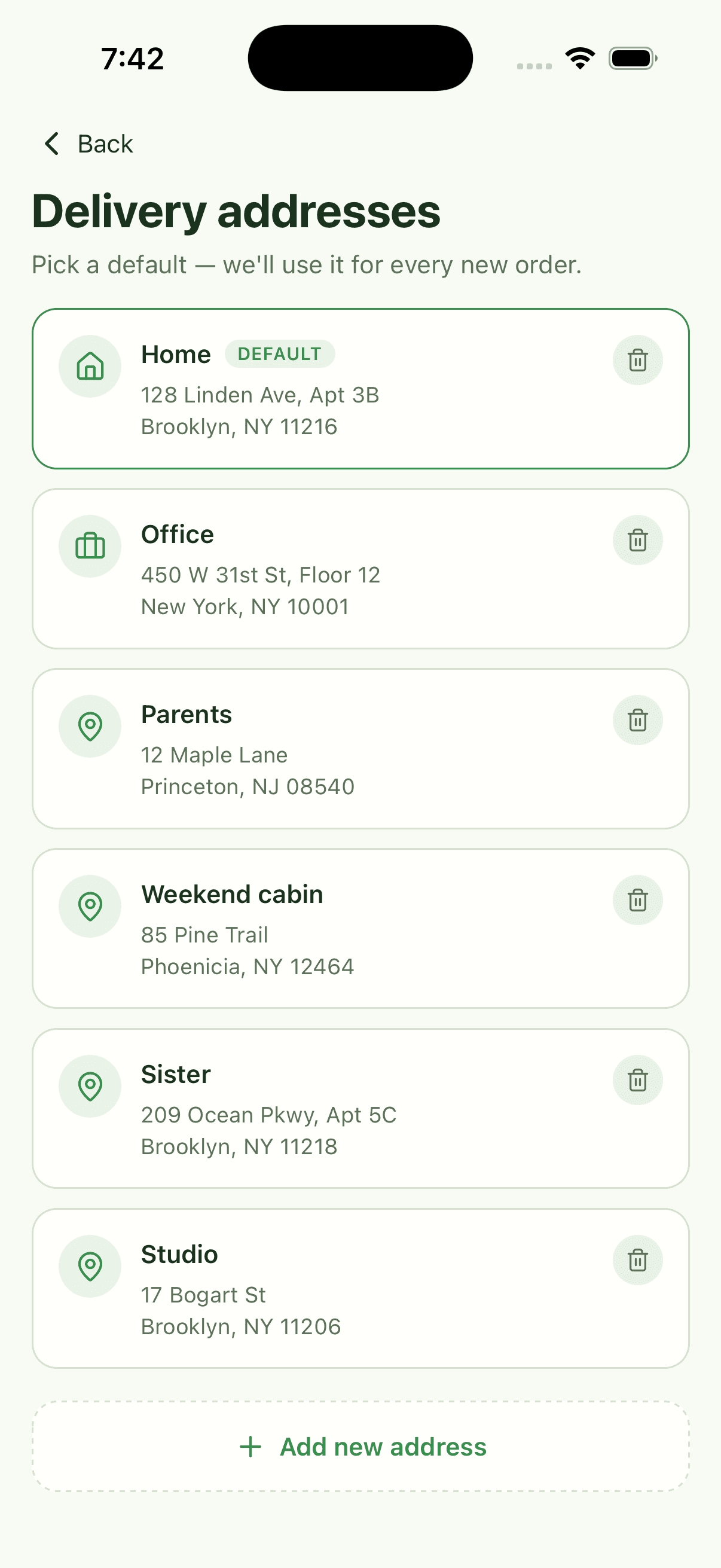 Delivery Addresses — Grocery Delivery App