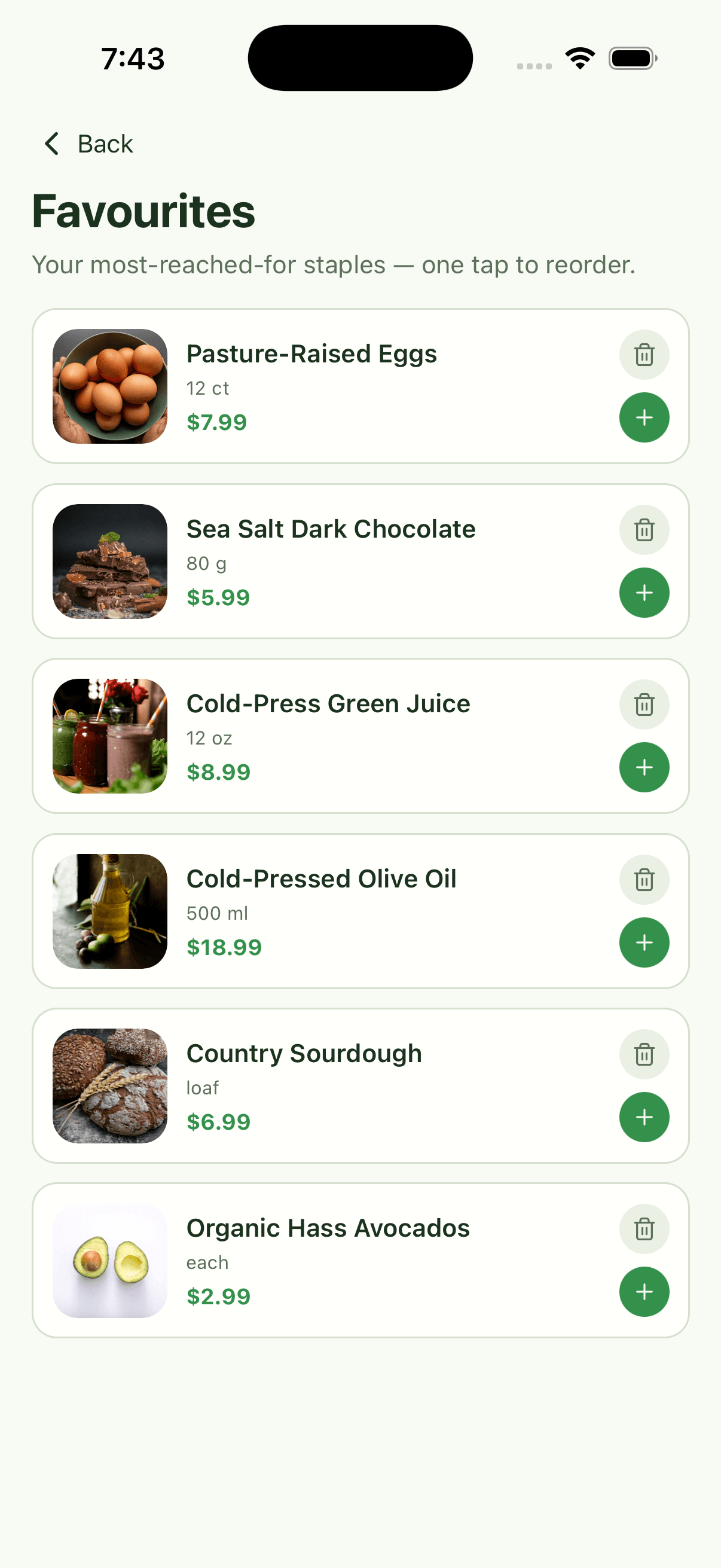 Favourites — Grocery Delivery App