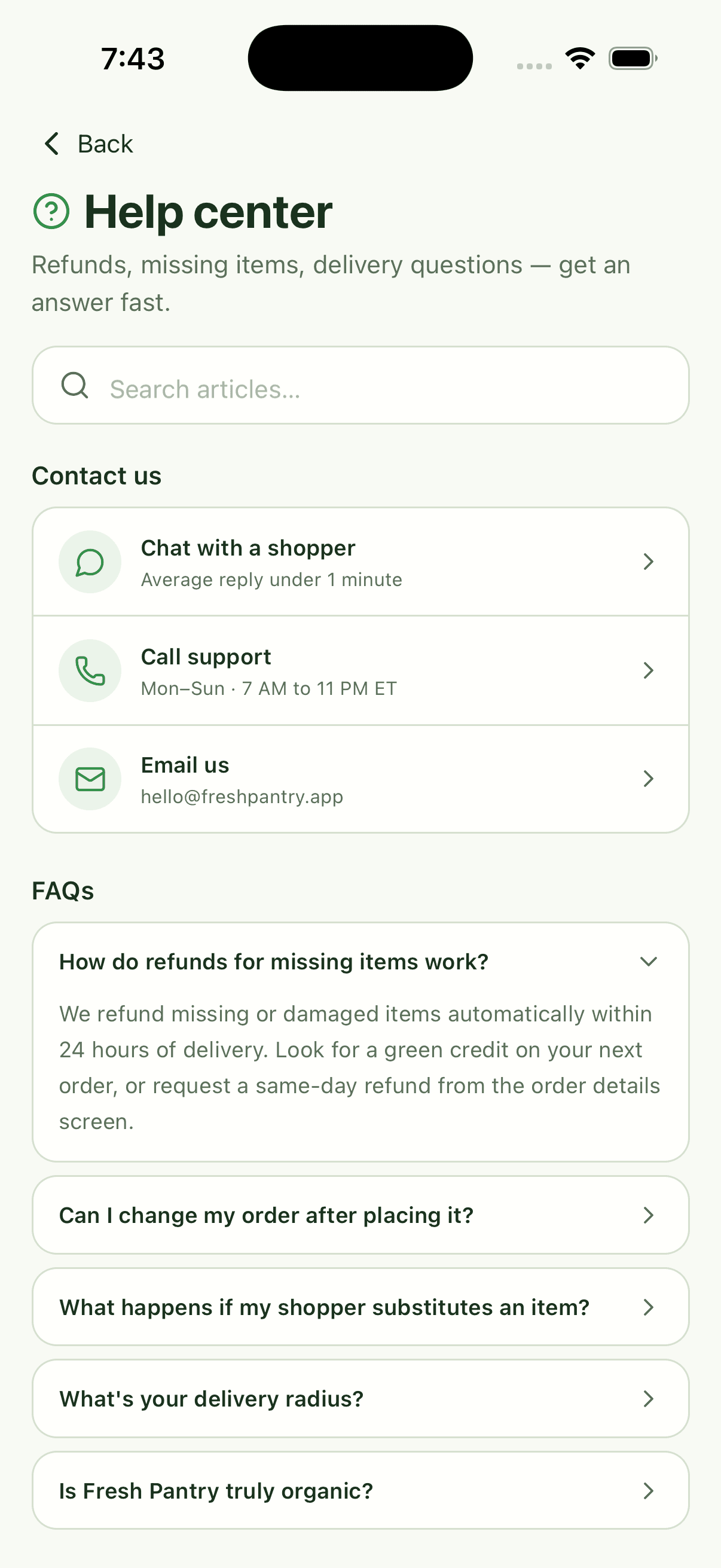Help Center — Grocery Delivery App
