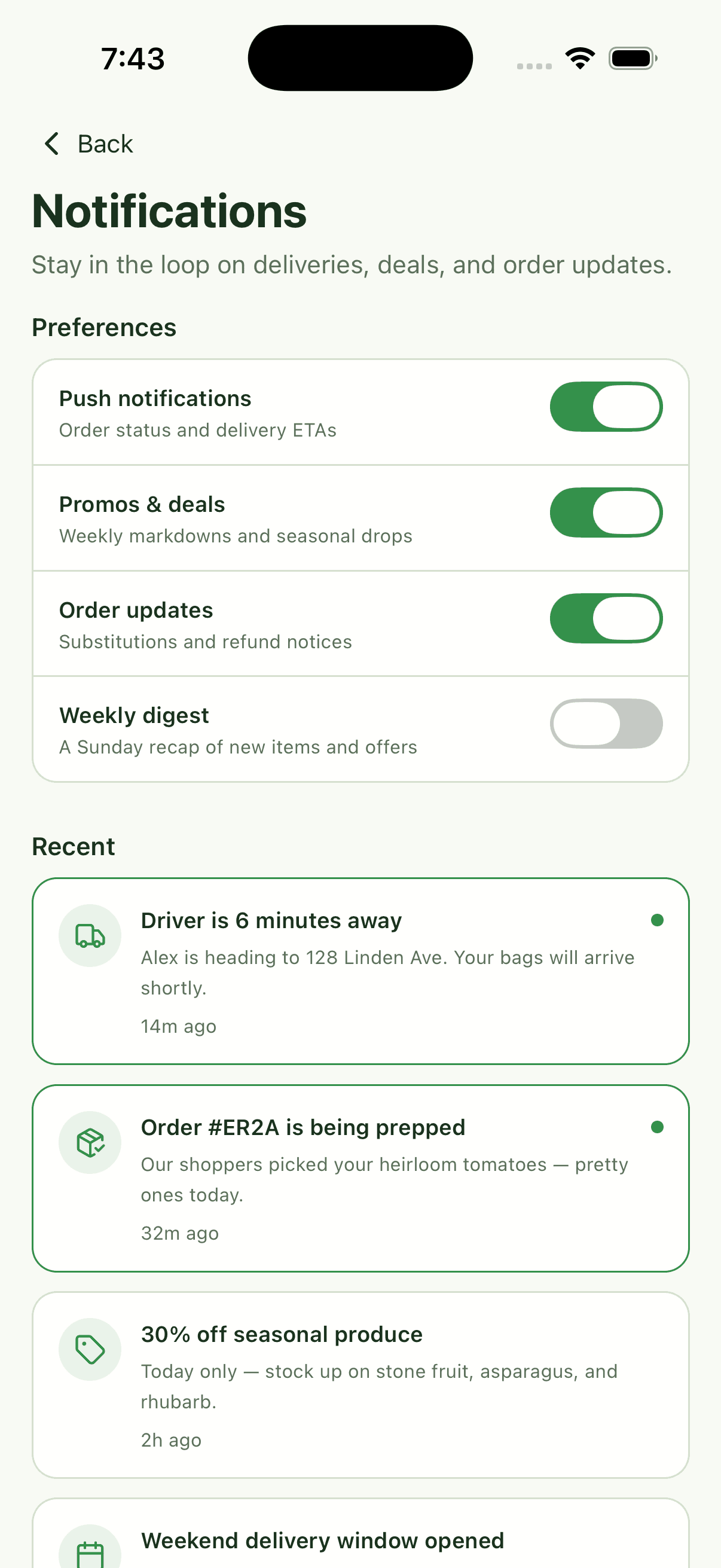 Notifications — Grocery Delivery App