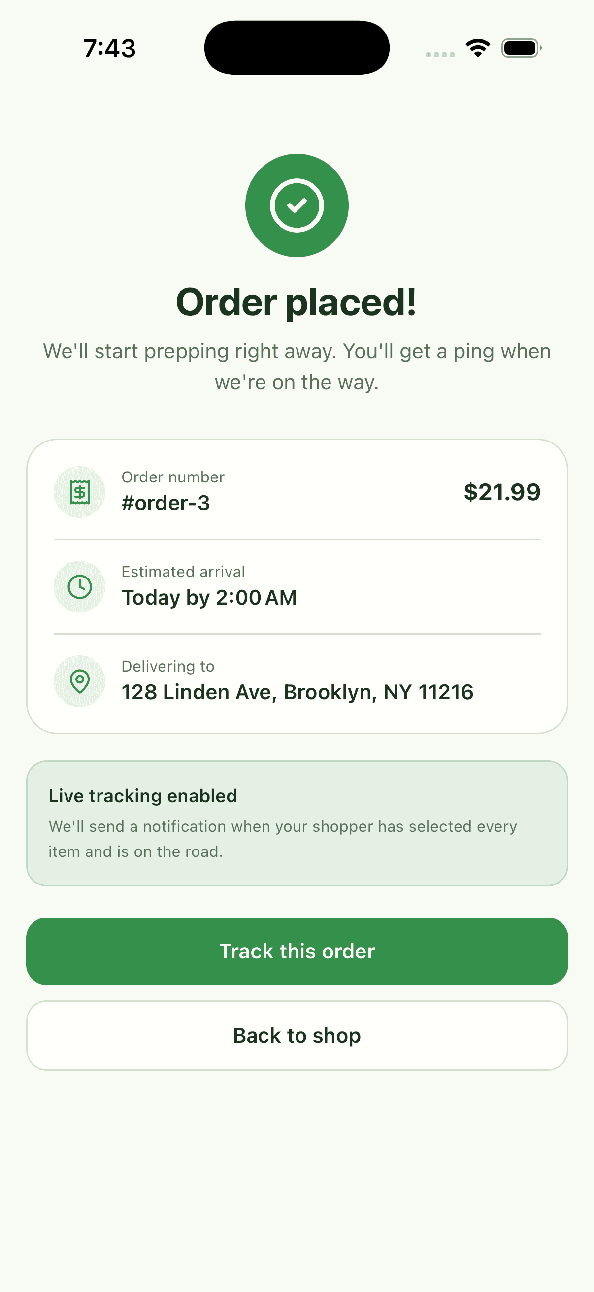 Order Confirmed — Grocery Delivery App