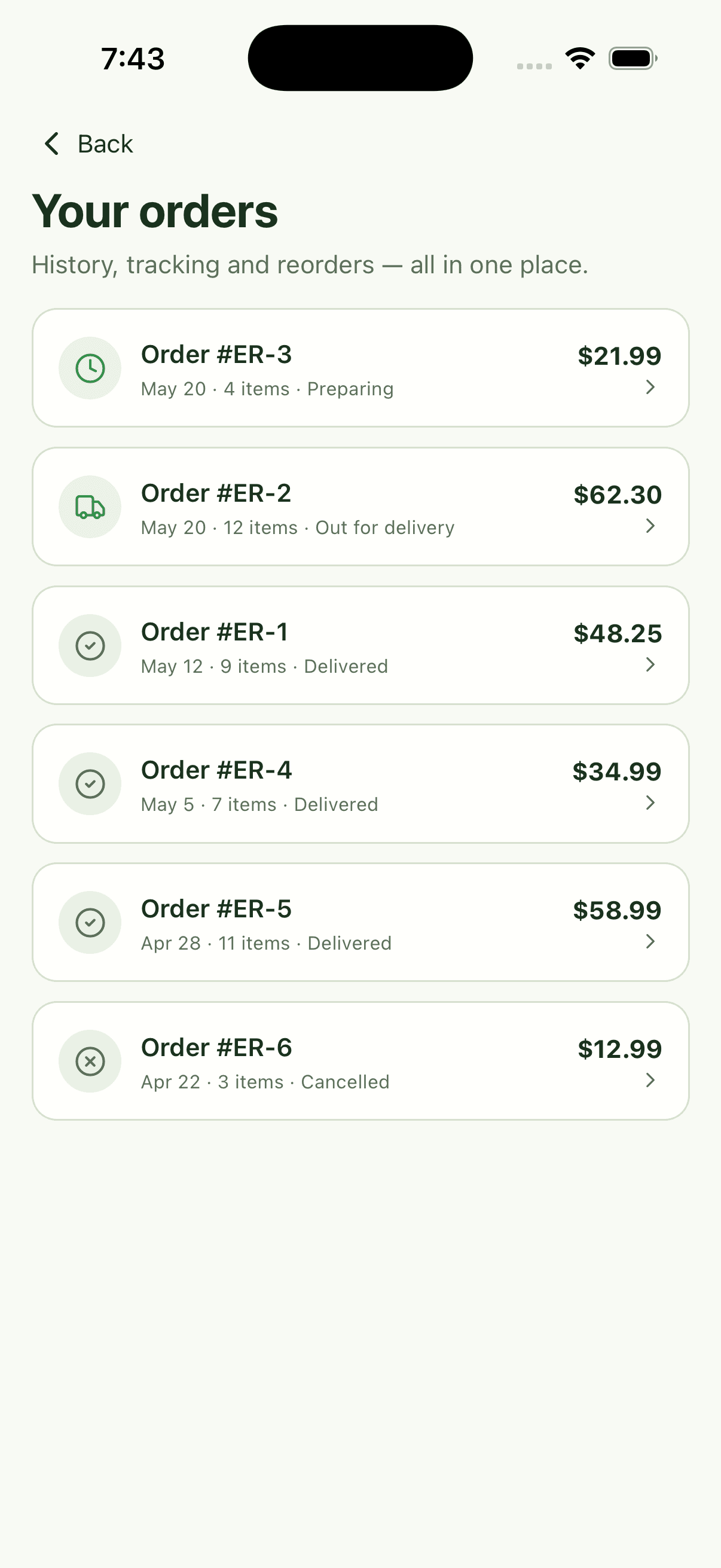 Order History — Grocery Delivery App