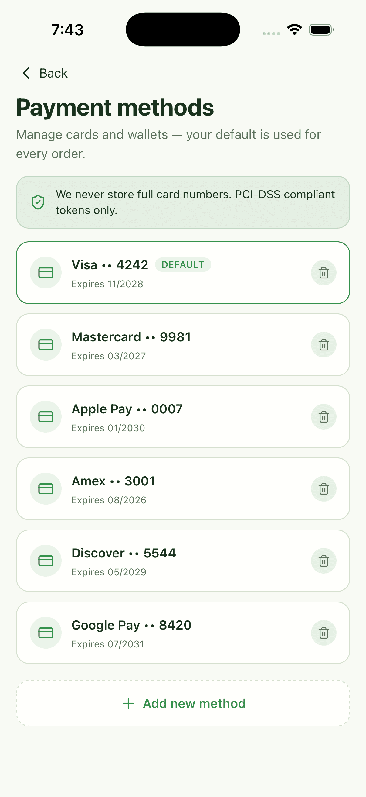 Payment Methods — Grocery Delivery App