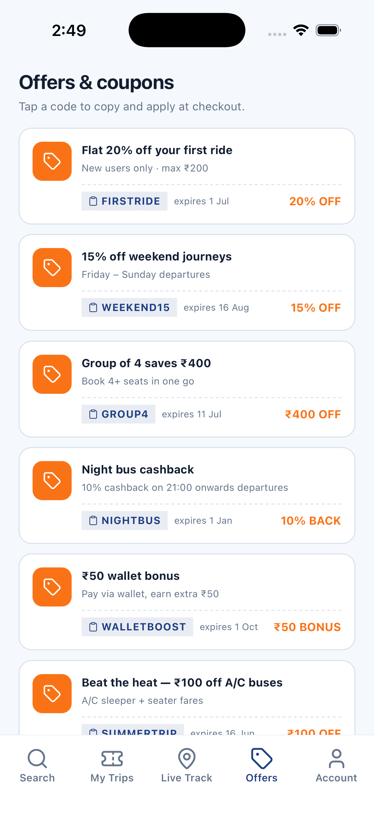 Offers — Bus Ticket Booking App