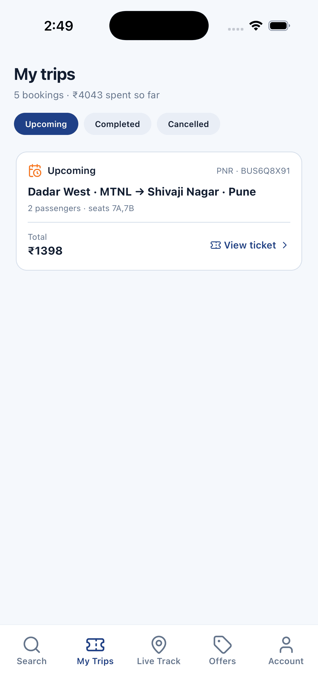 My Trips — Bus Ticket Booking App