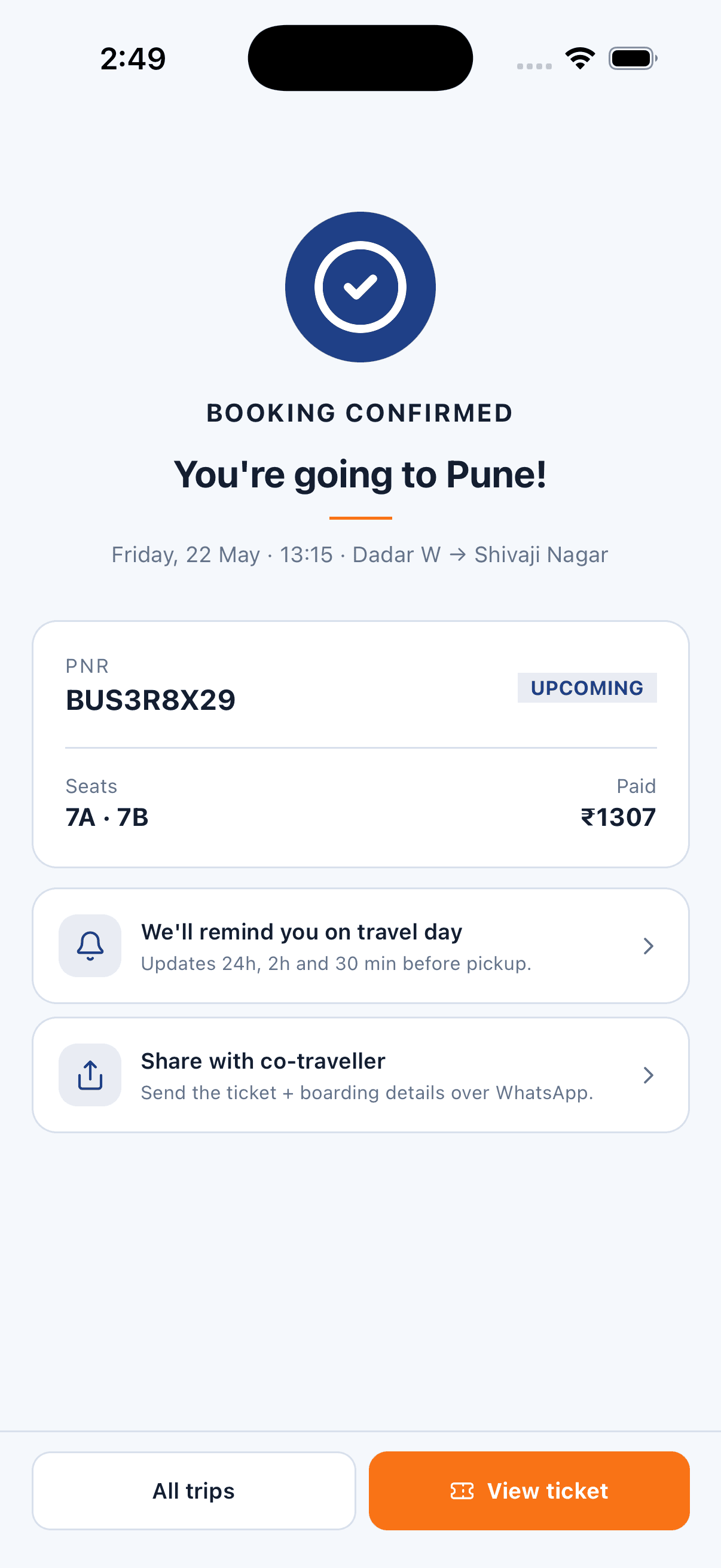 Booking Confirmed — Bus Ticket Booking App