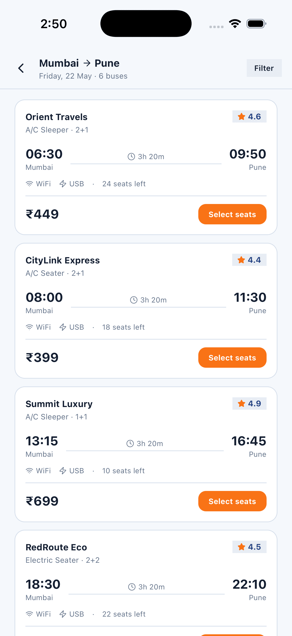 Bus List — Bus Ticket Booking App
