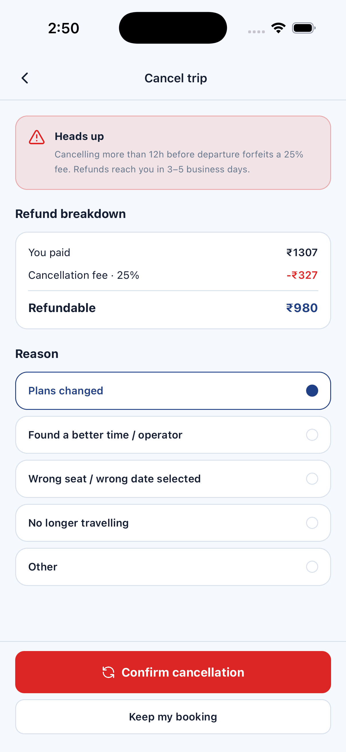 Cancel Trip — Bus Ticket Booking App