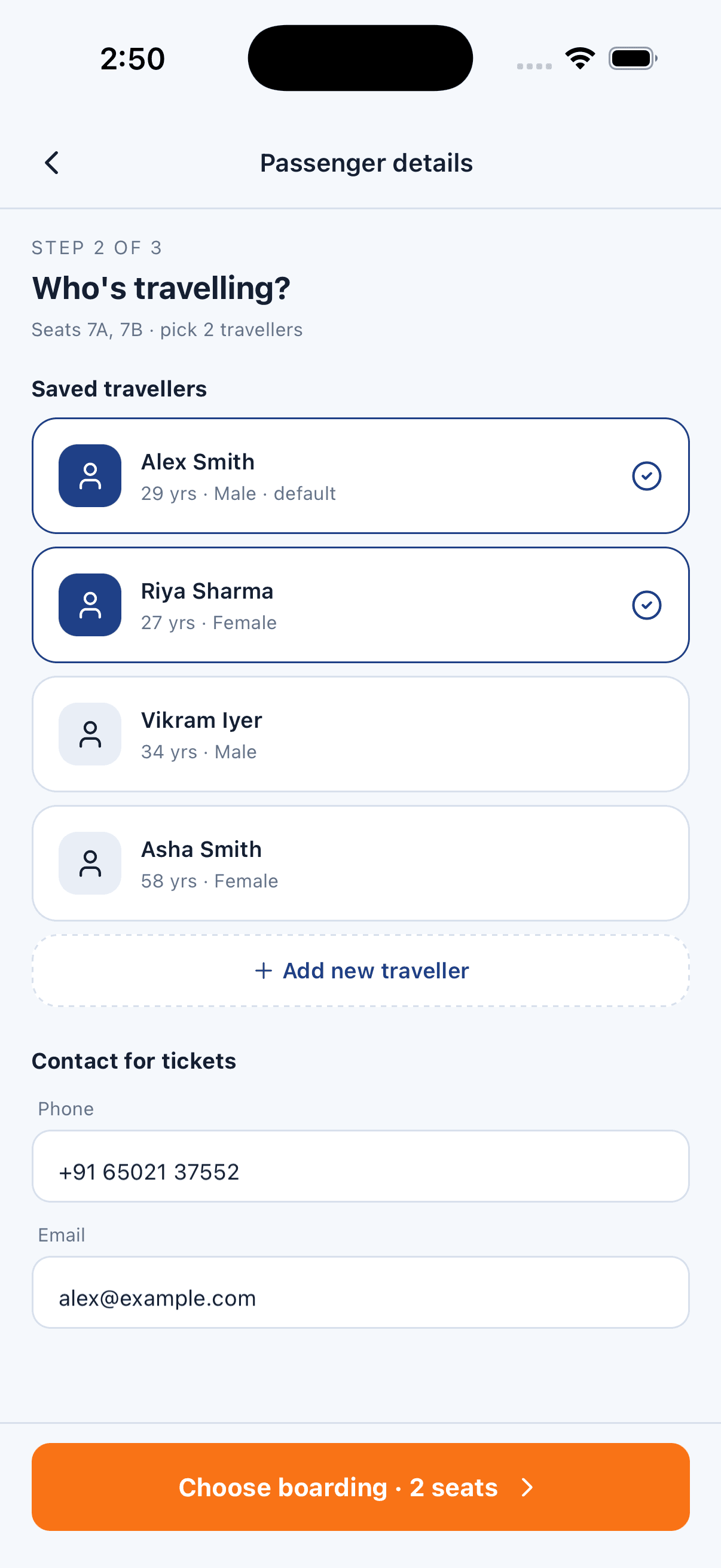 Passenger Details — Bus Ticket Booking App