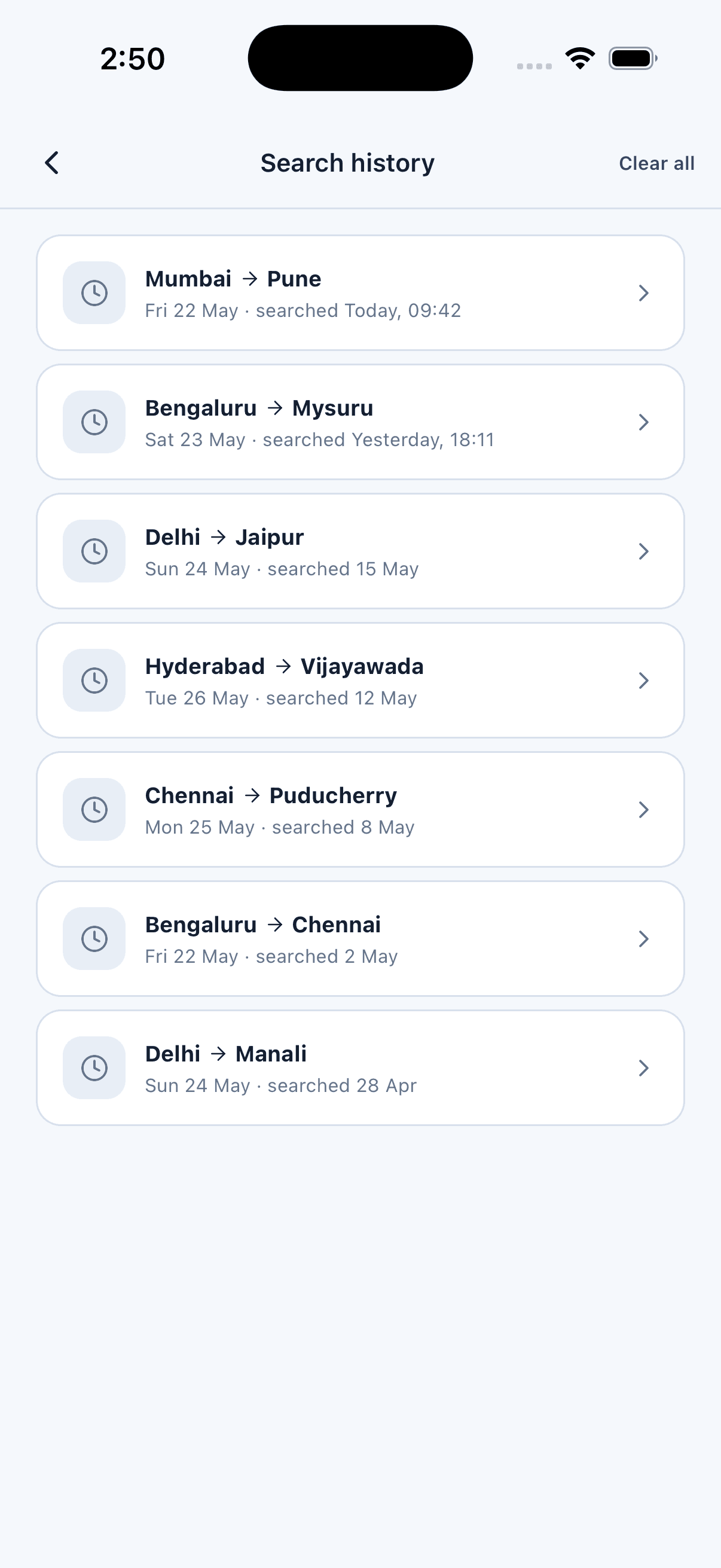 Search History — Bus Ticket Booking App