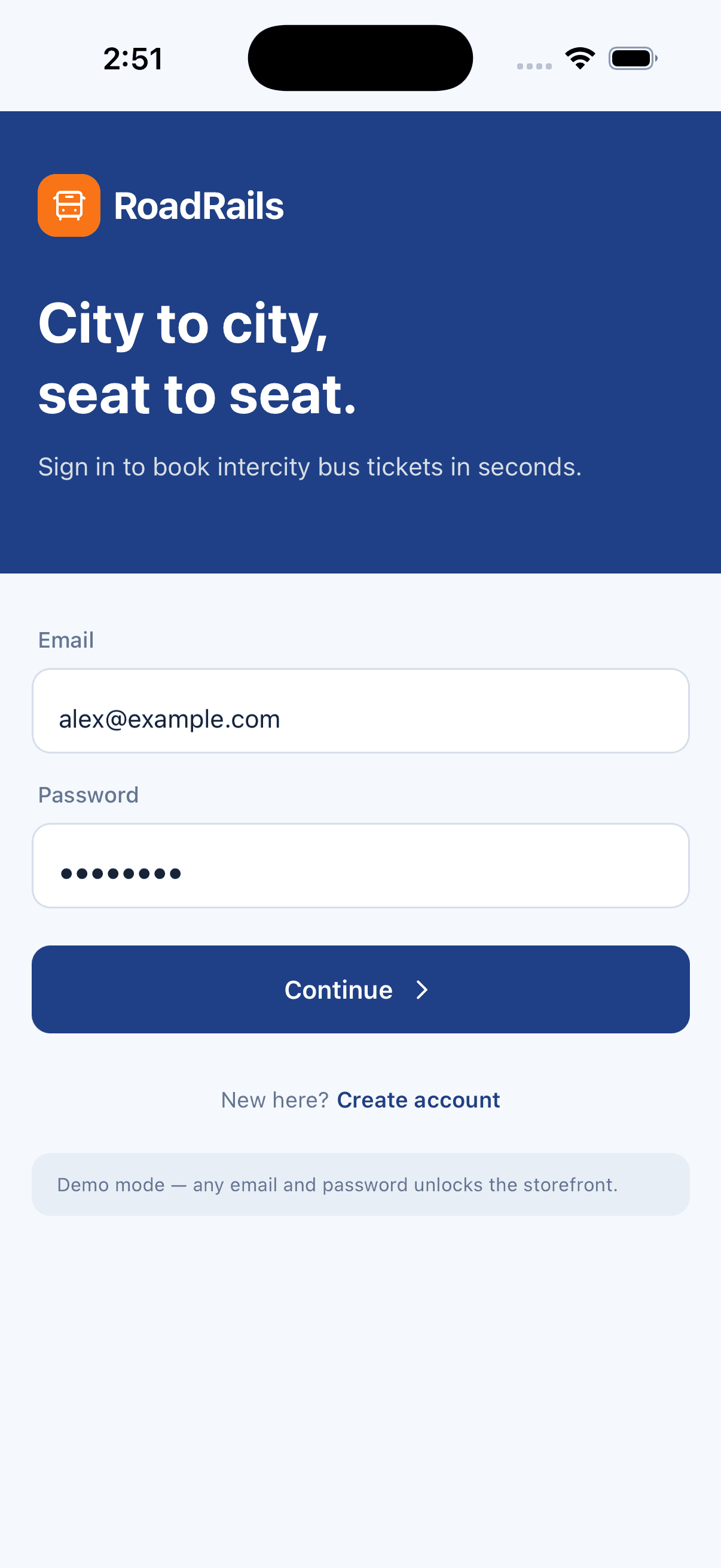 Sign In — Bus Ticket Booking App