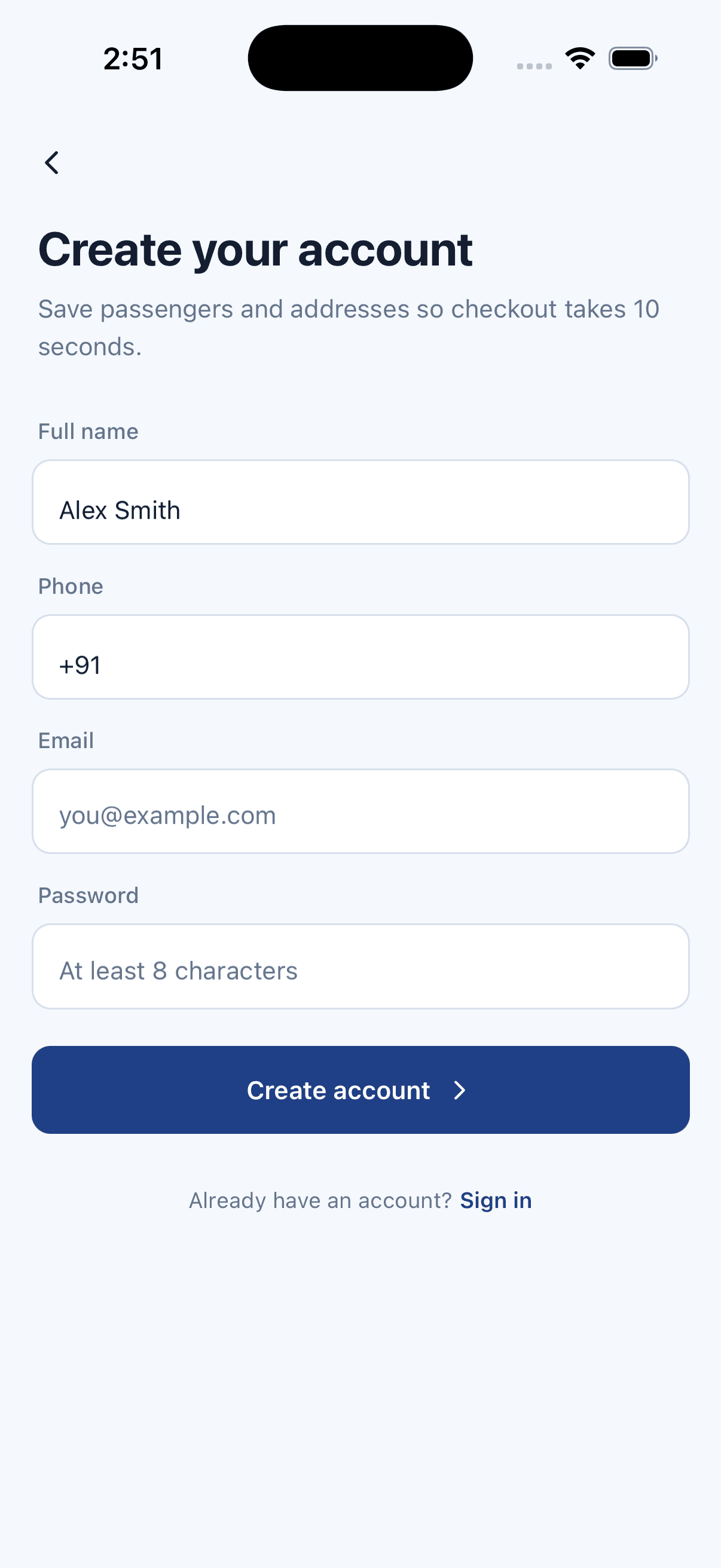 Sign Up — Bus Ticket Booking App