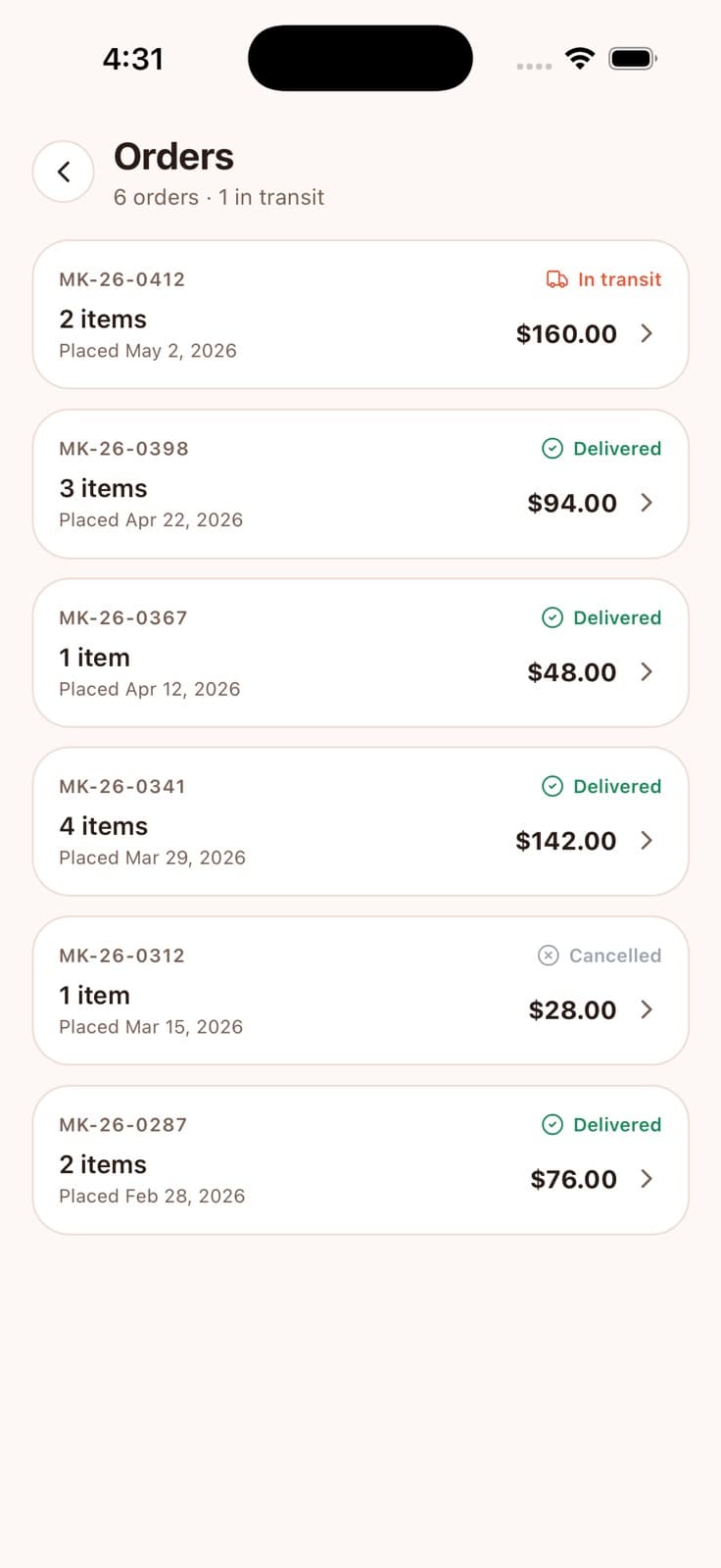 Orders — Marketly