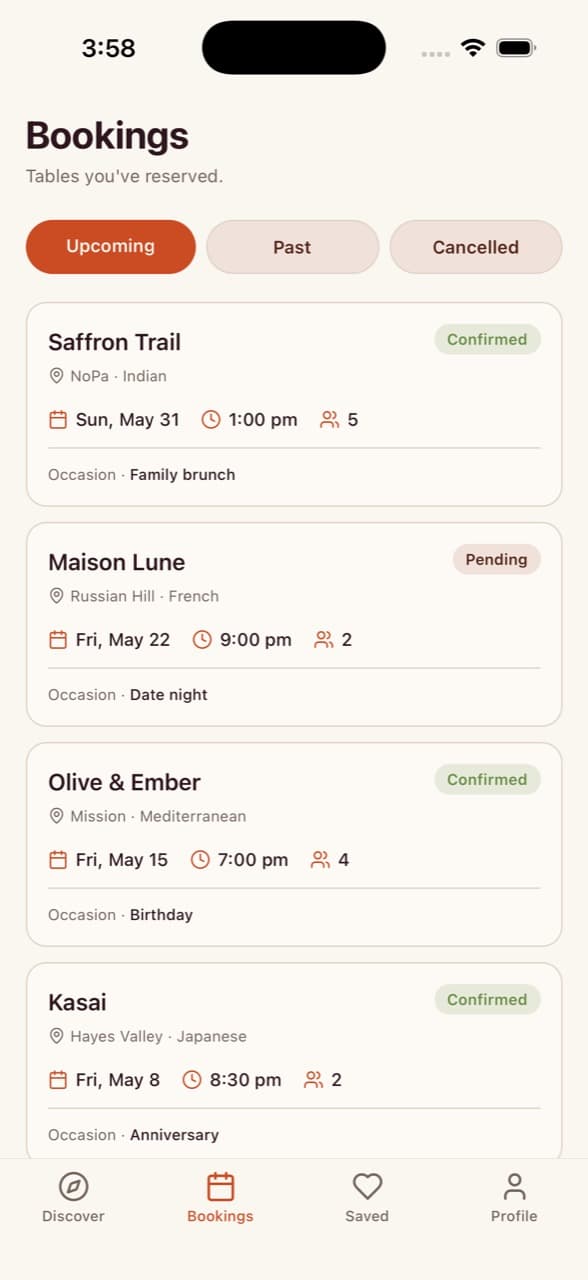 Bookings — Restaurant Reservation App