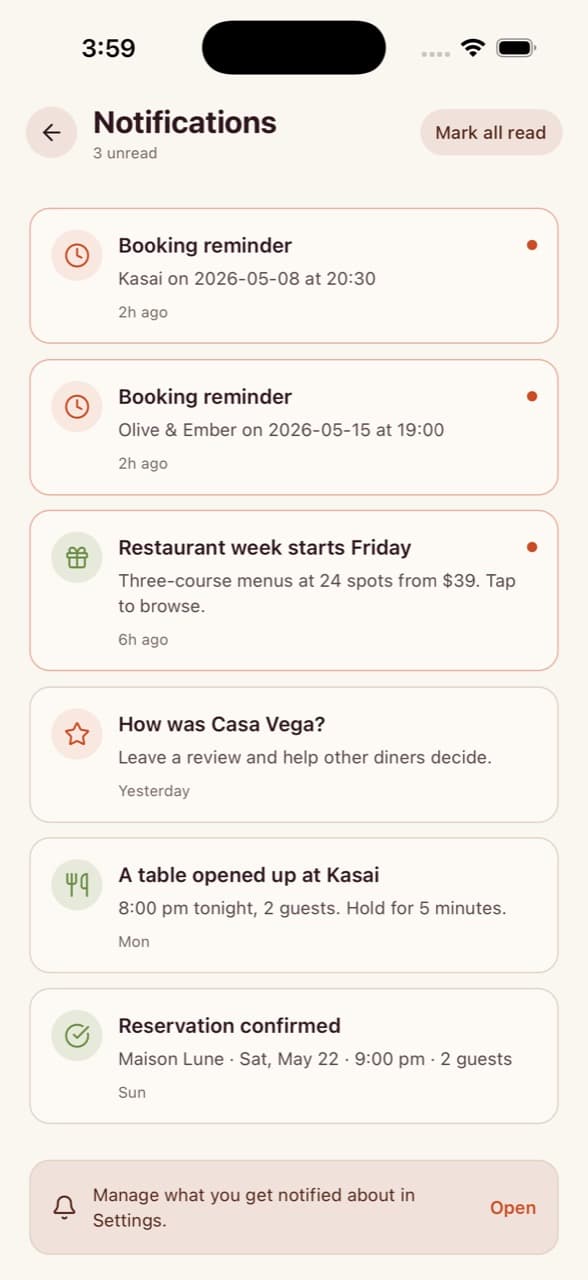 Notifications — Restaurant Reservation App
