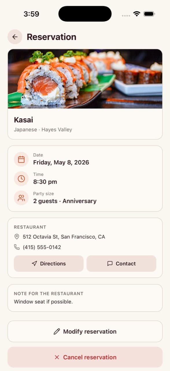 Reservation Details — Restaurant Reservation App