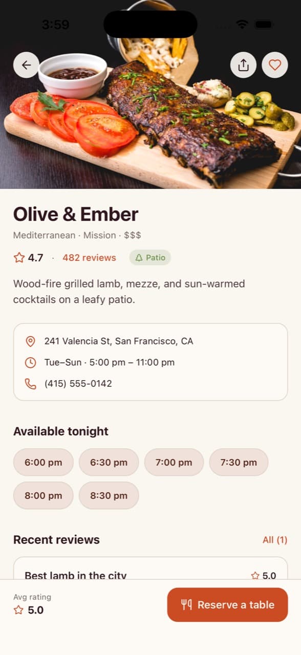 Restaurant Detail — Restaurant Reservation App