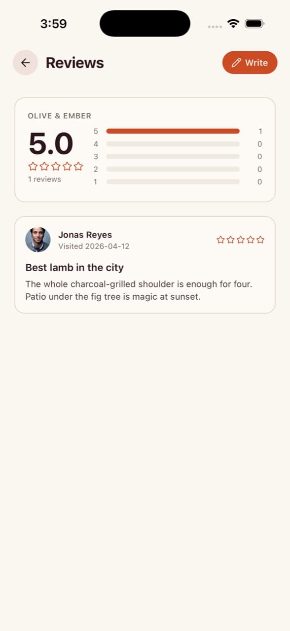 Reviews — Restaurant Reservation App