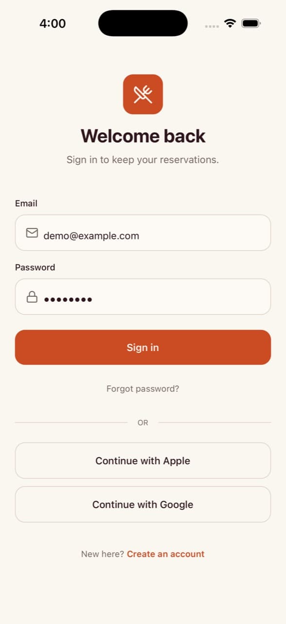 Sign In — Restaurant Reservation App