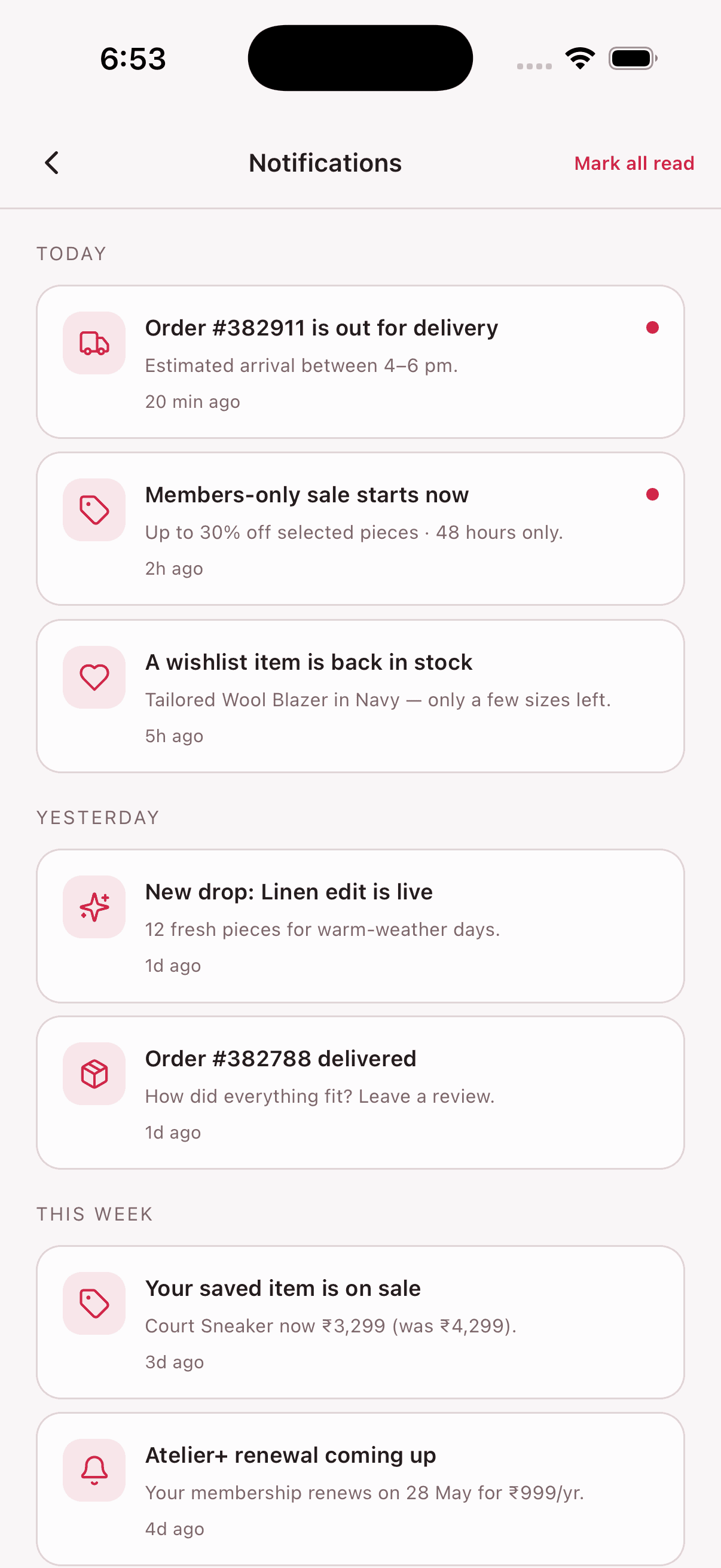 Notifications — Fashion Store App