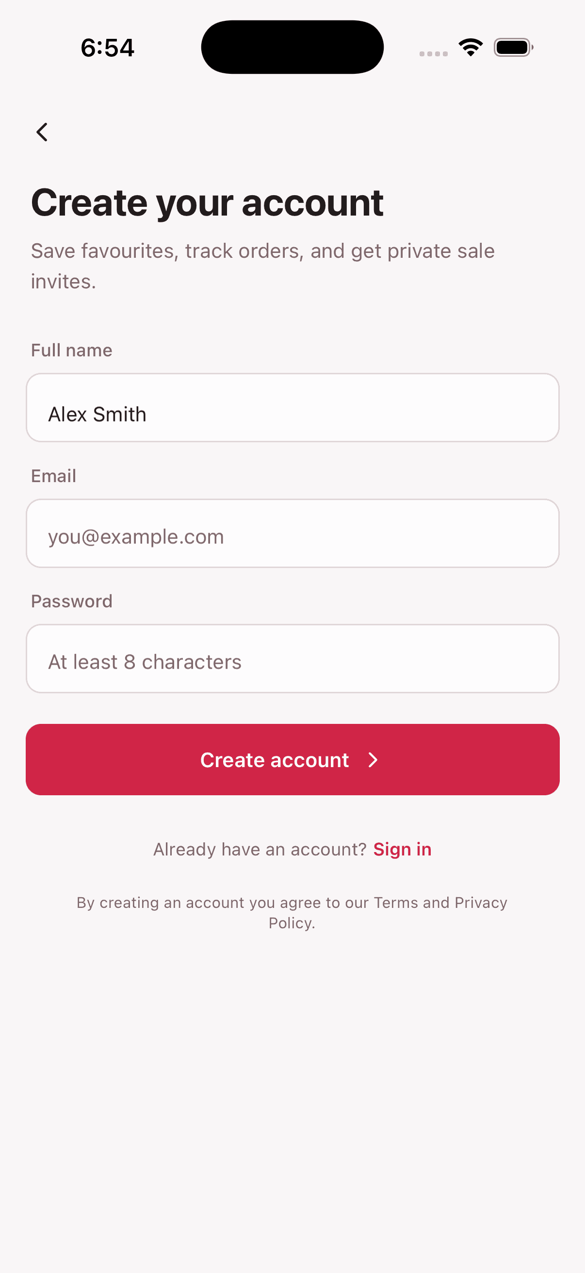 Sign Up — Fashion Store App