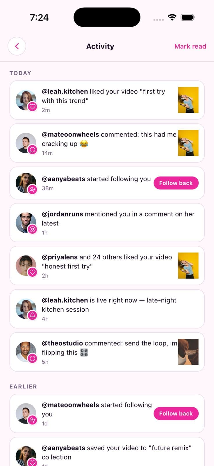 Activity Feed — Short Video Social App
