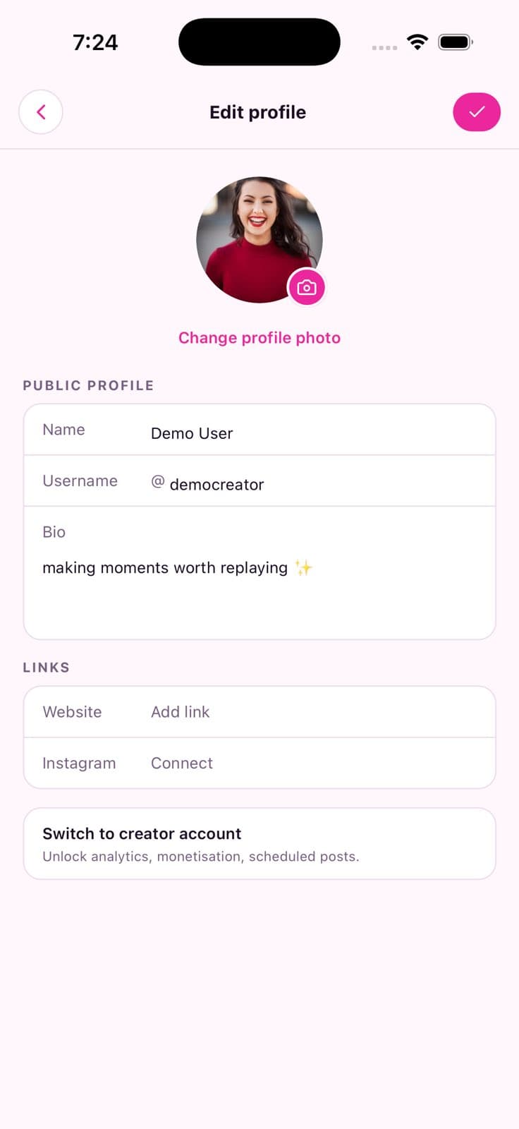 Edit Profile — Short Video Social App