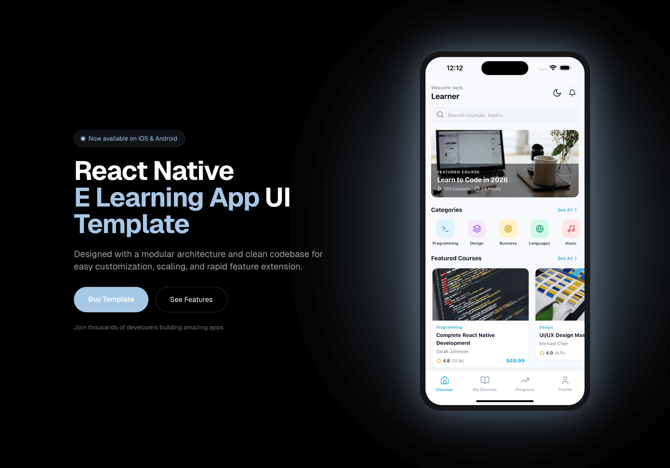 E Learning App - React Native app template preview