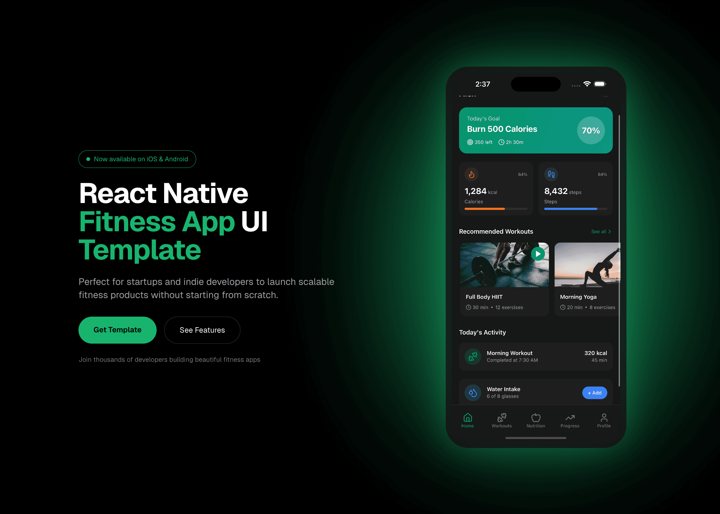 Fitness App - React Native app template preview