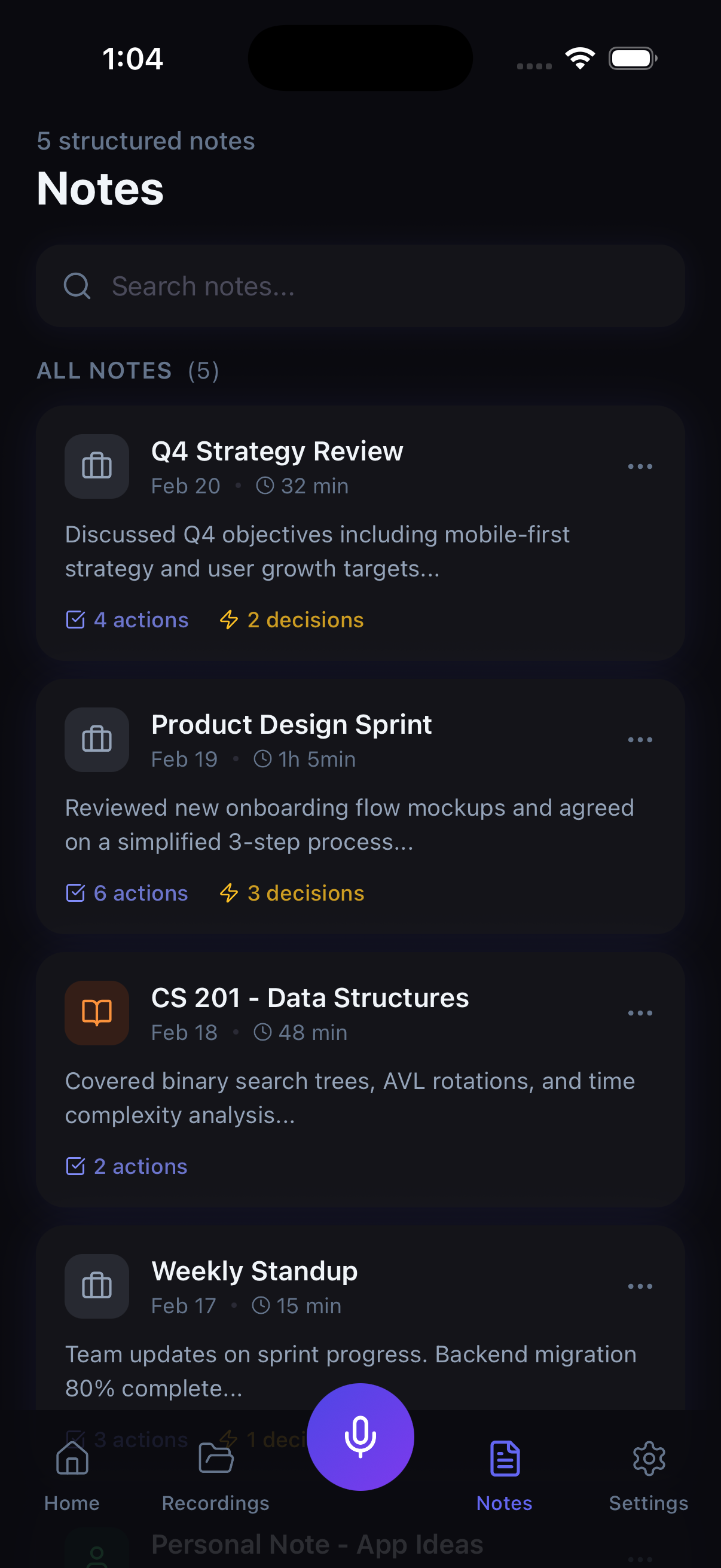 Notes screenshot of AI Voice Notes