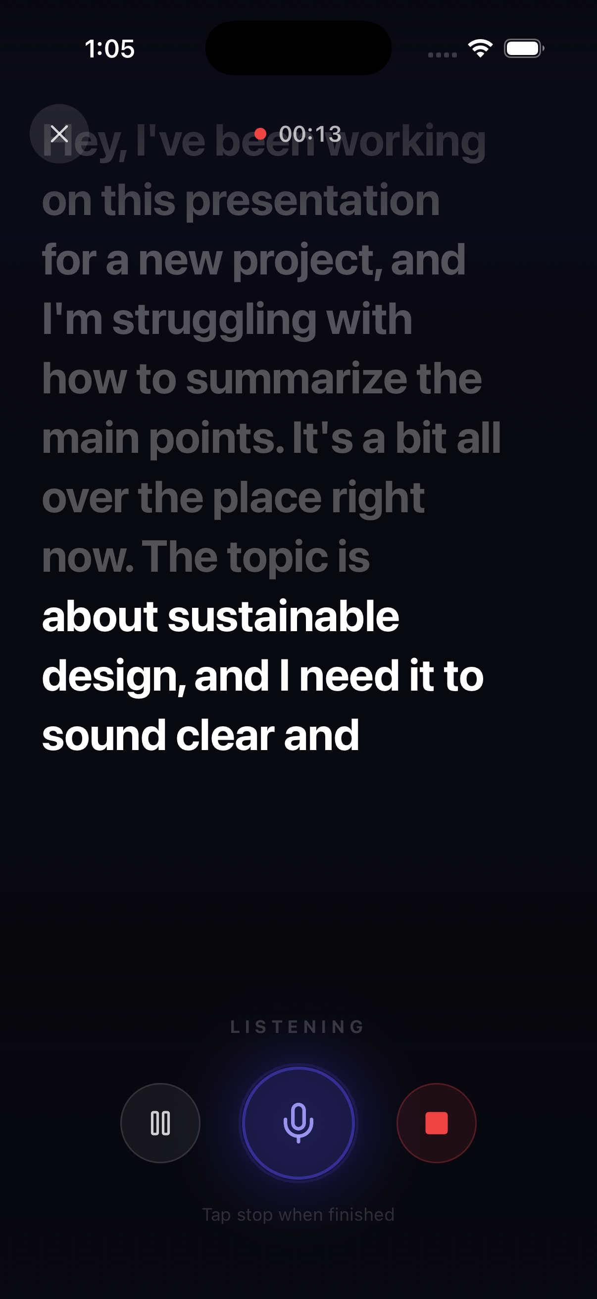 Recording screenshot of AI Voice Notes