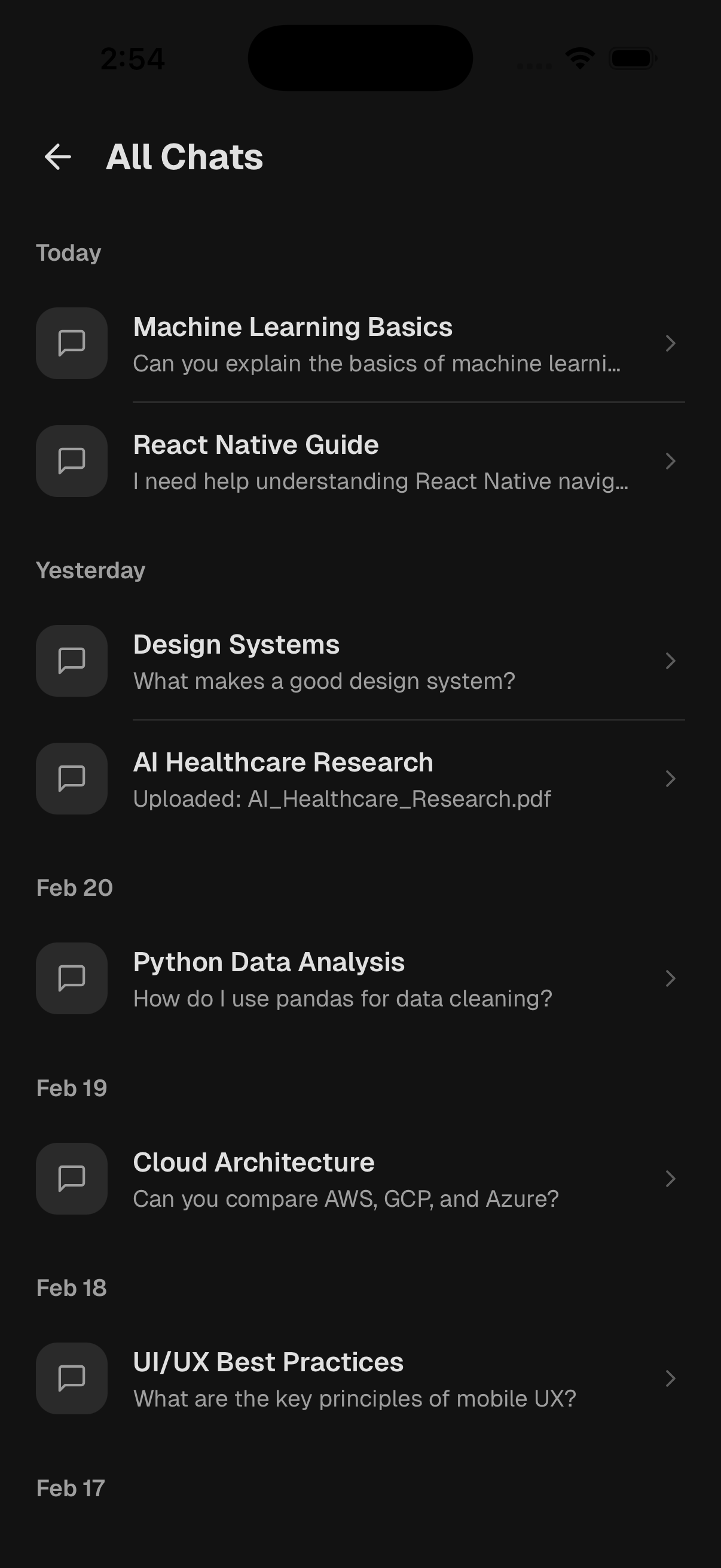 Chat History screenshot of Chat with PDF